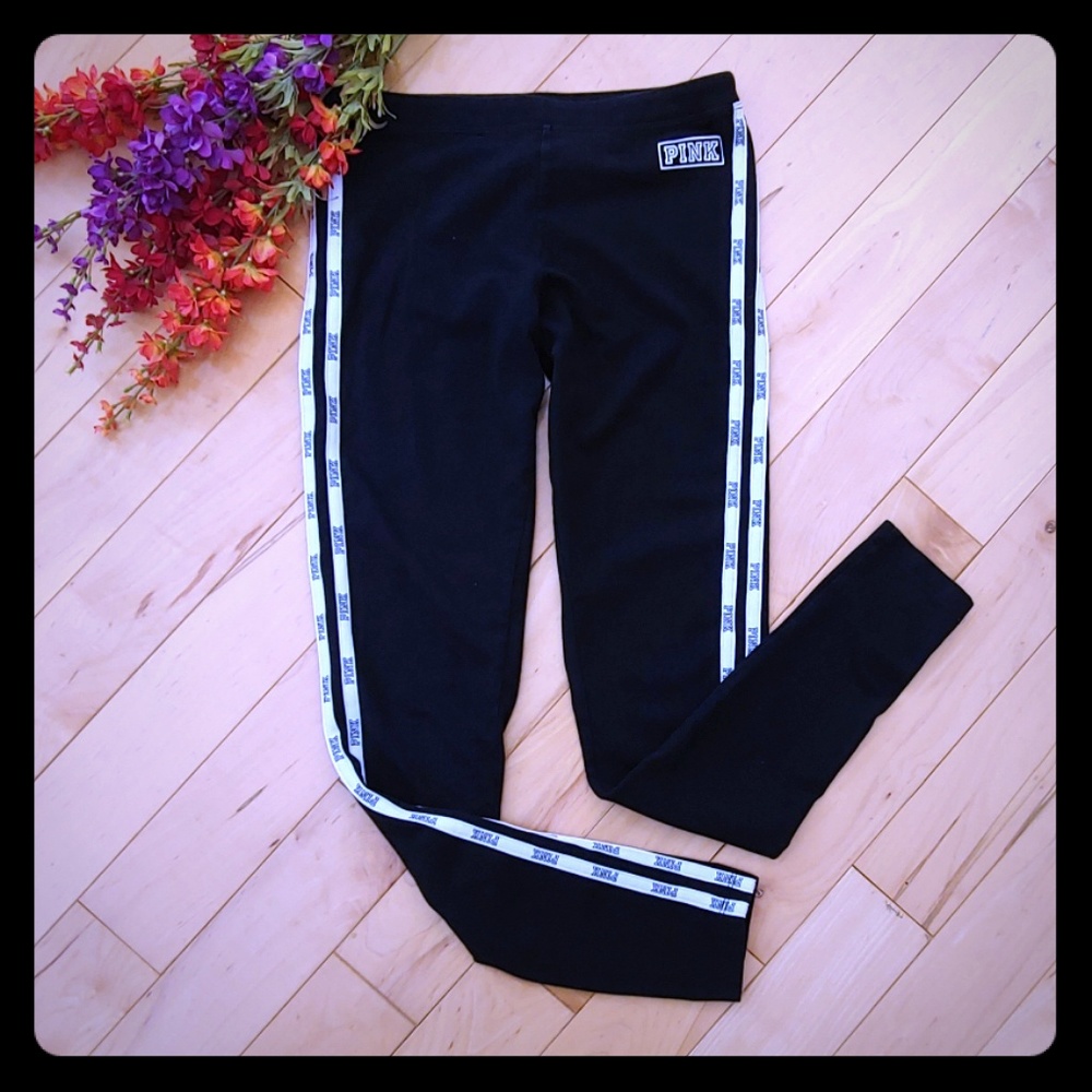 PINK Logo Stripe Black Leggings